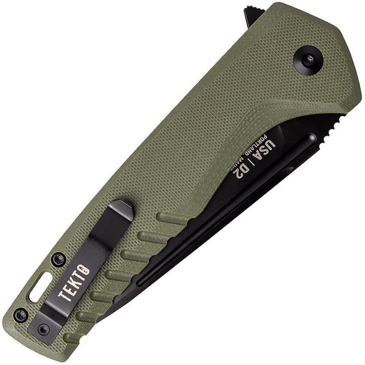 Tekto Knives F3 Charlie Button Lock OD Green G10 Black Titanium Coated D2 - Knives.mx