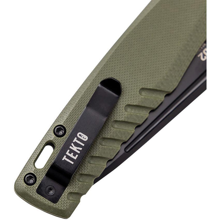 Tekto Knives F3 Charlie Button Lock OD Green G10 Black Titanium Coated D2 - Knives.mx