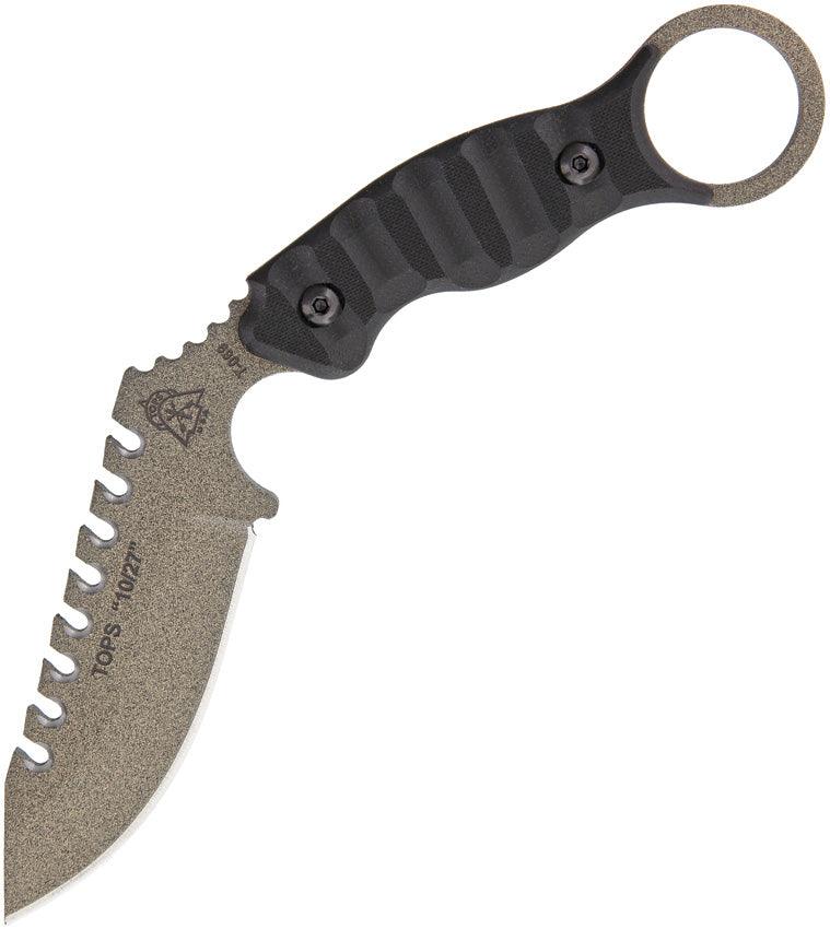 TOPS Knives 10/27 Fixed Blade Karambit Rocky Mountain Black G10 Tactical Stone 1095HC - Knives.mx