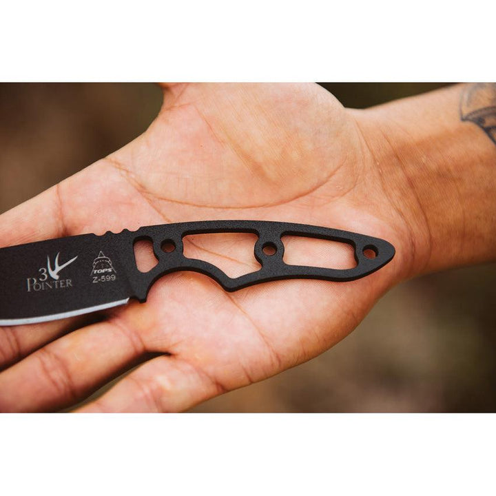 TOPS Knives 3 Pointer Skeletonized Black Traction Coated 1095HC - Knives.mx