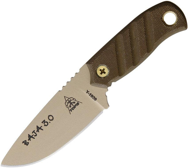 TOPS Knives Baja 3.0 Green Canvas Micarta Tan 1095HC - Knives.mx