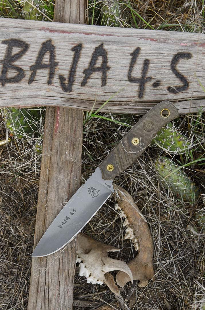 TOPS Knives Baja 4.5 Green Canvas Micarta Black River Wash 1095HC - Knives.mx