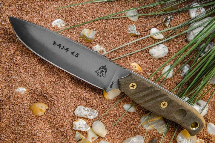 TOPS Knives Baja 4.5 Green Canvas Micarta Black River Wash 1095HC - Knives.mx