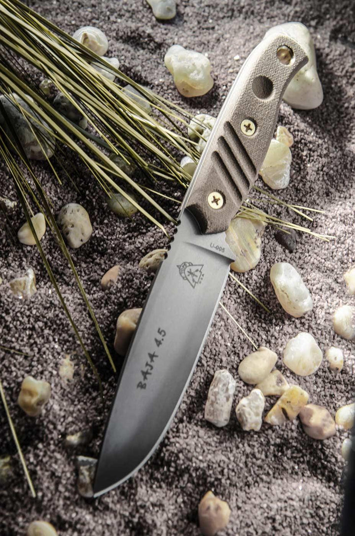 TOPS Knives Baja 4.5 Green Canvas Micarta Black River Wash 1095HC - Knives.mx
