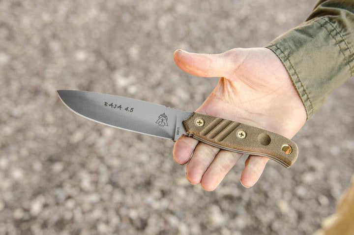 TOPS Knives Baja 4.5 Green Canvas Micarta Black River Wash 1095HC - Knives.mx