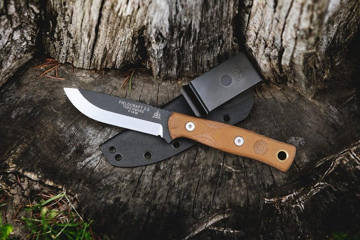 TOPS Knives Bob Fieldcraft 3.5 Tan Canvas Micarta Black 1095HC - Knives.mx