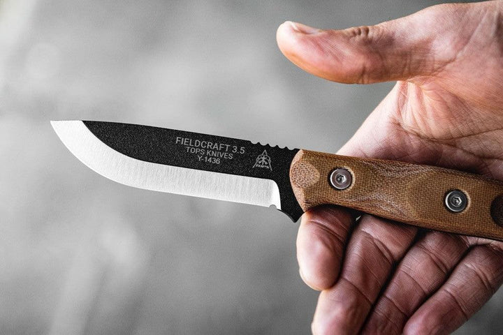 TOPS Knives Bob Fieldcraft 3.5 Tan Canvas Micarta Black 1095HC - Knives.mx