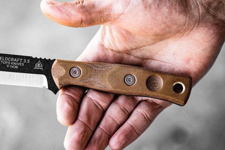 TOPS Knives Bob Fieldcraft 3.5 Tan Canvas Micarta Black 1095HC - Knives.mx