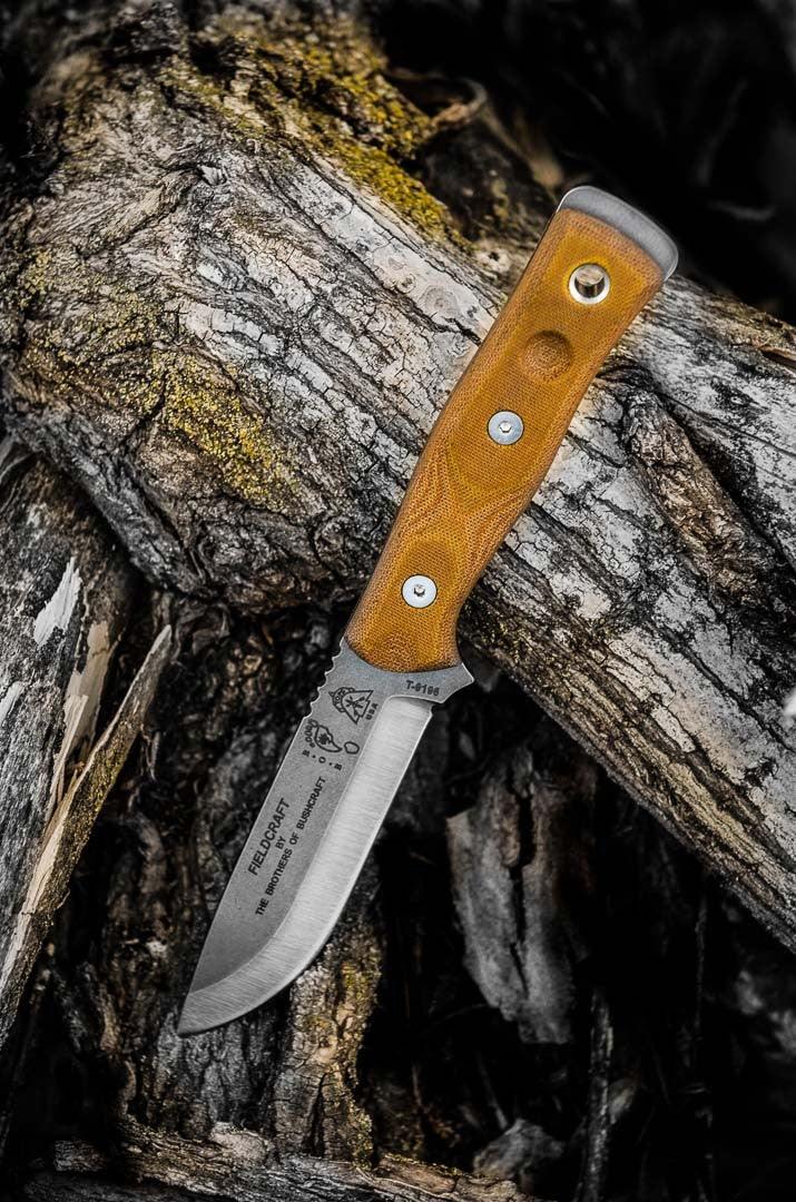 TOPS Knives BOB Fieldcraft Knife Tan Canvas Micarta Tumble 1095HC - Knives.mx