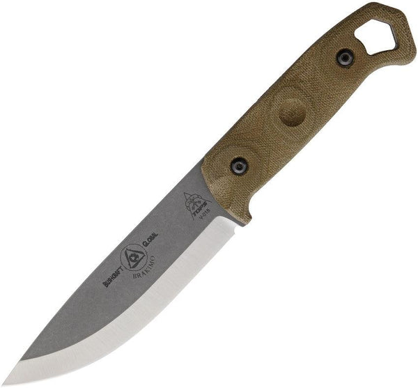 TOPS Knives Brakimo Fixed Blade Green Canvas Micarta 1095HC - Knives.mx