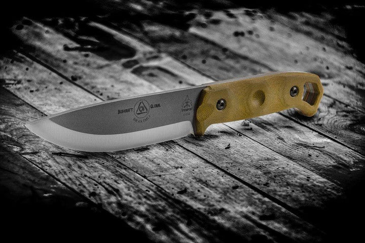 TOPS Knives Brakimo Fixed Blade Green Canvas Micarta 1095HC - Knives.mx