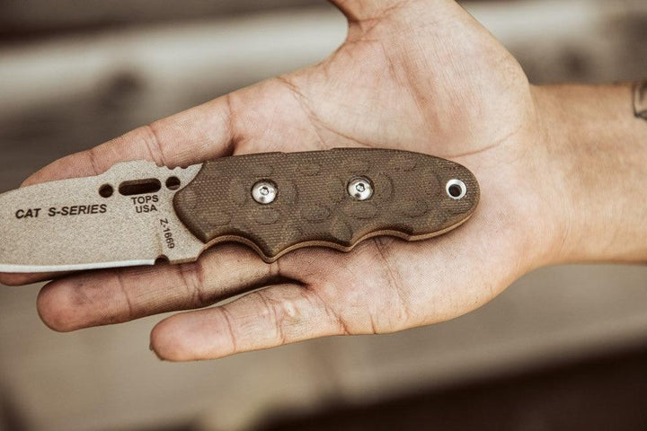 TOPS Knives C.A.T. 200S-04 Green Micarta Coyote Tan 1095HC - Knives.mx