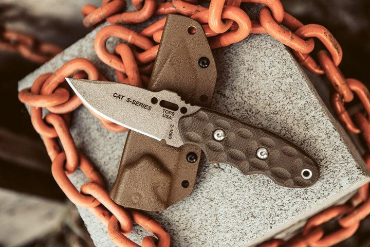 TOPS Knives C.A.T. 200S-04 Green Micarta Coyote Tan 1095HC - Knives.mx