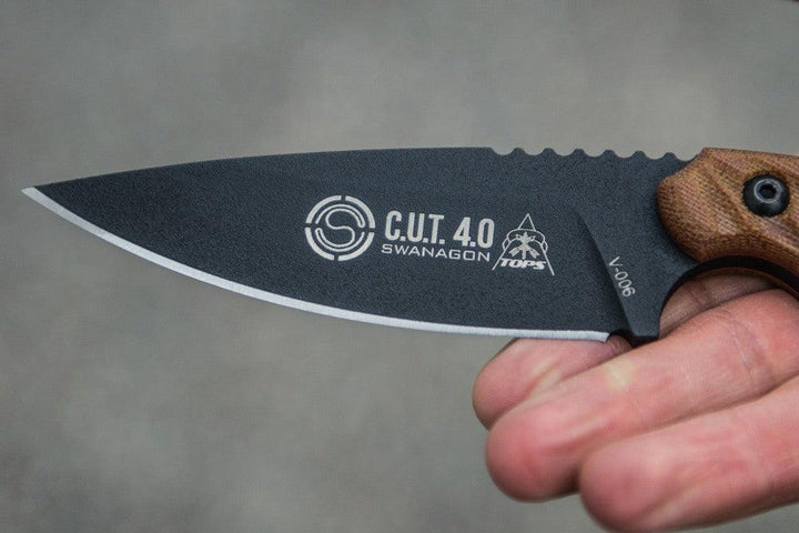 TOPS Knives C.U.T. 4.0 Combat Utility Tool Tan Canvas Micarta Traction Coating 1095HC - Knives.mx