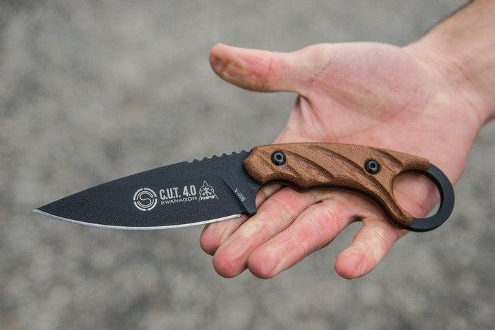 TOPS Knives C.U.T. 4.0 Combat Utility Tool Tan Canvas Micarta Traction Coating 1095HC - Knives.mx