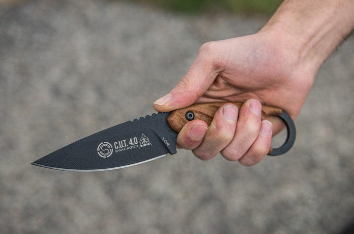 TOPS Knives C.U.T. 4.0 Combat Utility Tool Tan Canvas Micarta Traction Coating 1095HC - Knives.mx
