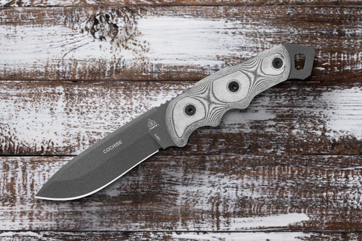 TOPS Knives Cochise Black Linen Micarta Gray 1095HC - Knives.mx