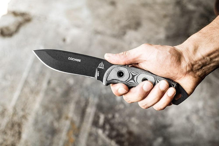 TOPS Knives Cochise Black Linen Micarta Gray 1095HC - Knives.mx