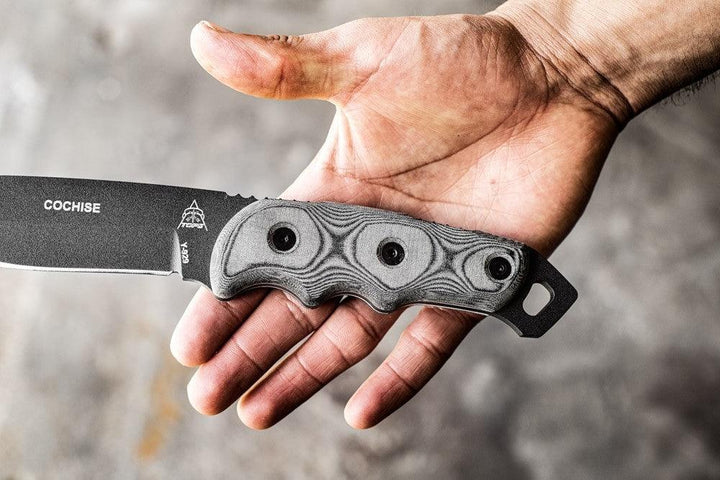 TOPS Knives Cochise Black Linen Micarta Gray 1095HC - Knives.mx