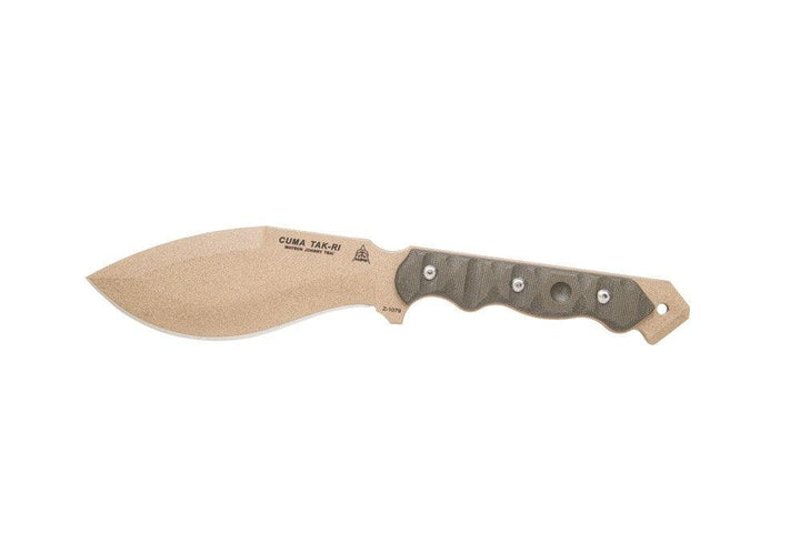 TOPS Knives CUMA TAK-RI 3.5 Green Canvas Micarta Tan 1095HC - Knives.mx