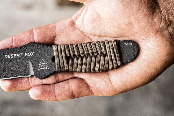 TOPS Knives Desert Fox Paracord Wrap Tactical Gray 1095HC - Knives.mx