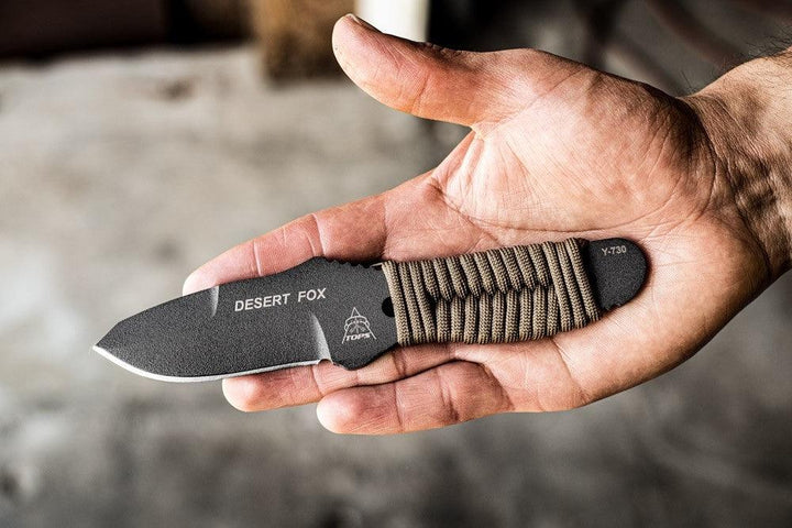 TOPS Knives Desert Fox Paracord Wrap Tactical Gray 1095HC - Knives.mx