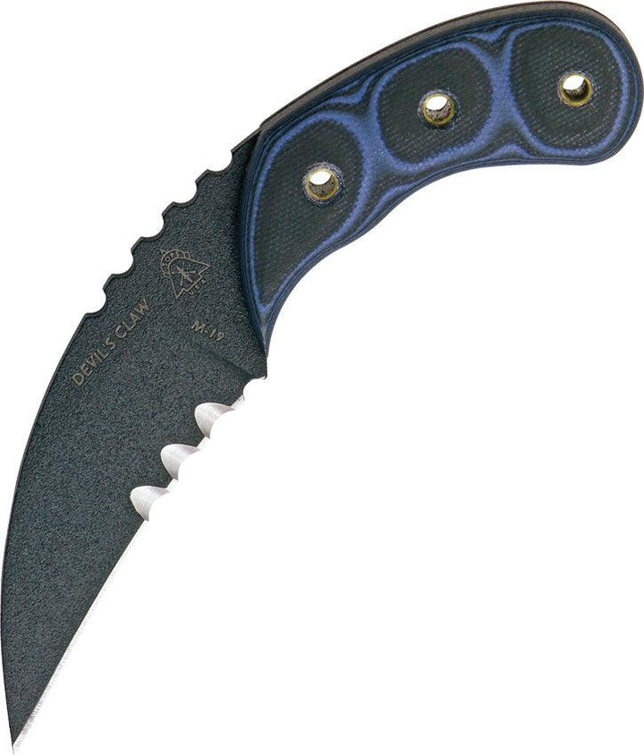 TOPS Knives Devils Claw Black & Blue Traction Coating 1095HC - Knives.mx