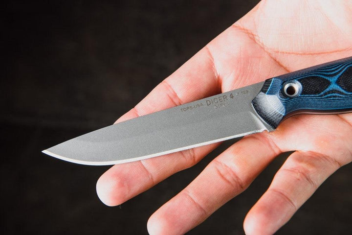 TOPS Knives Dicer 4 Steak Knife Blue/Black G10 Tumble CPM S35VN - Knives.mx