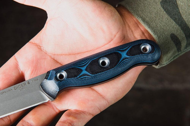 TOPS Knives Dicer 4 Steak Knife Blue/Black G10 Tumble CPM S35VN - Knives.mx