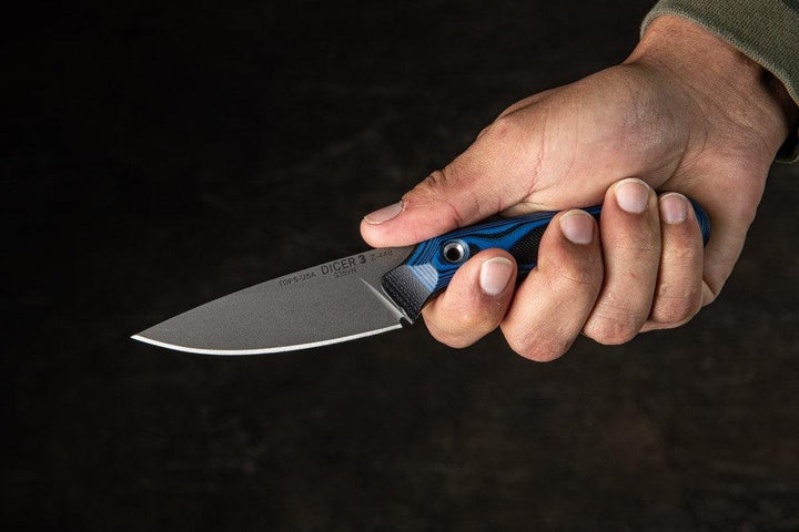 TOPS Knives Dicer 4 Steak Knife Blue/Black G10 Tumble CPM S35VN - Knives.mx