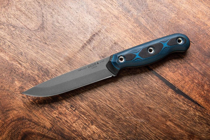 TOPS Knives Dicer 4 Steak Knife Blue/Black G10 Tumble CPM S35VN - Knives.mx