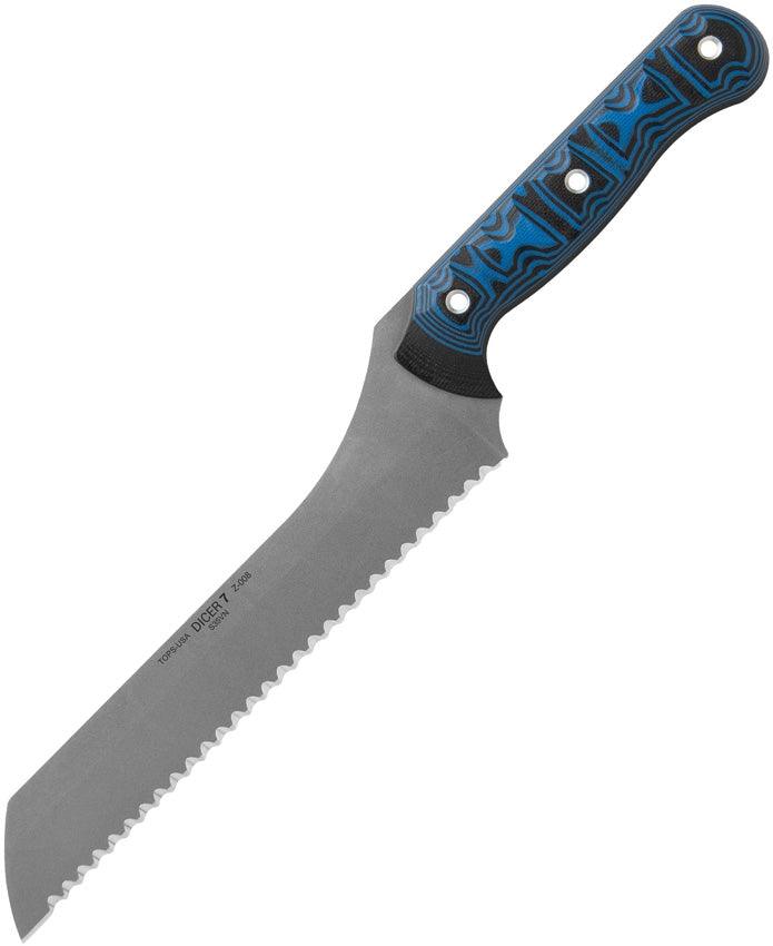 TOPS Knives Dicer 7 Bread Knife Blue/Black G10 Tumble CPM S35VN - Knives.mx