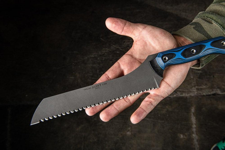 TOPS Knives Dicer 7 Bread Knife Blue/Black G10 Tumble CPM S35VN - Knives.mx