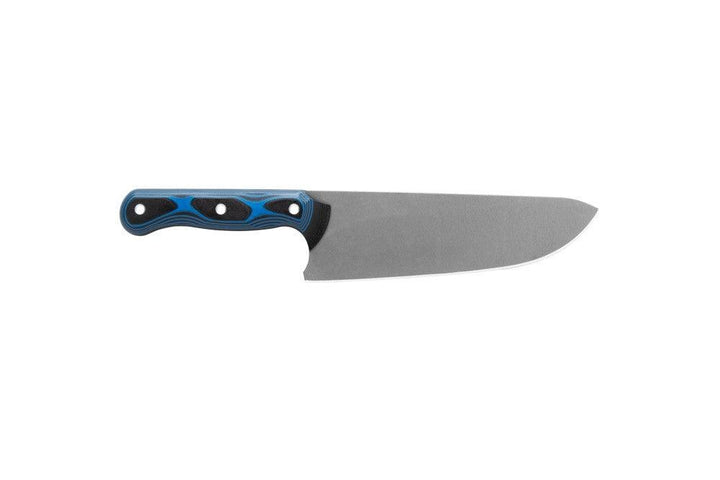 TOPS Knives Dicer 8 Chefs Knife Black Canvas Micarta/Blue-Black G10 Tumble S35VN - Knives.mx
