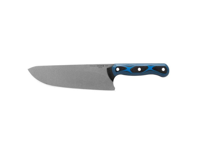 TOPS Knives Dicer 8 Chefs Knife Black Canvas Micarta/Blue-Black G10 Tumble S35VN - Knives.mx