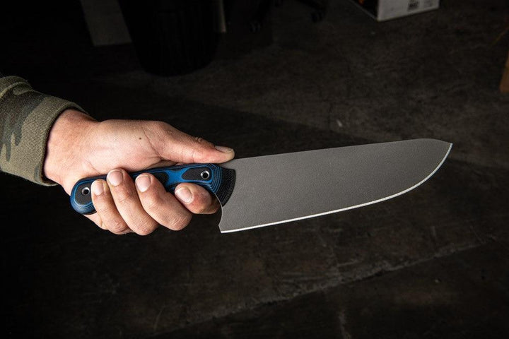 TOPS Knives Dicer 8 Chefs Knife Black Canvas Micarta/Blue-Black G10 Tumble S35VN - Knives.mx