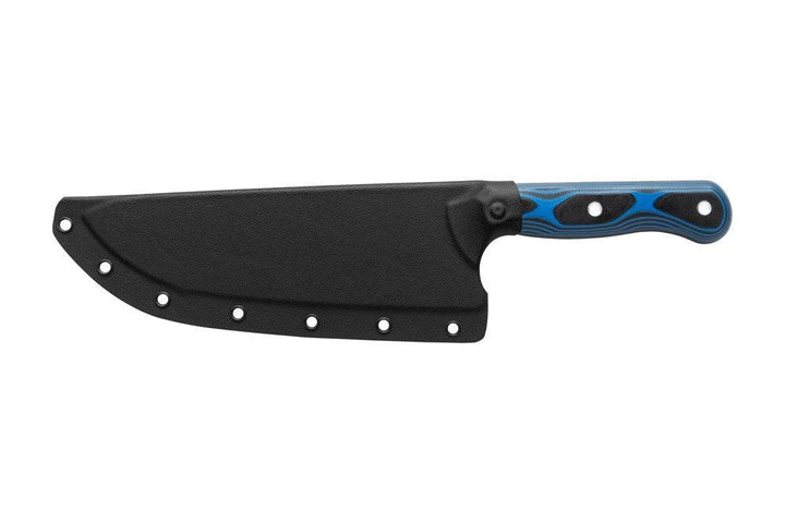 TOPS Knives Dicer 8 Chefs Knife Black Canvas Micarta/Blue-Black G10 Tumble S35VN - Knives.mx