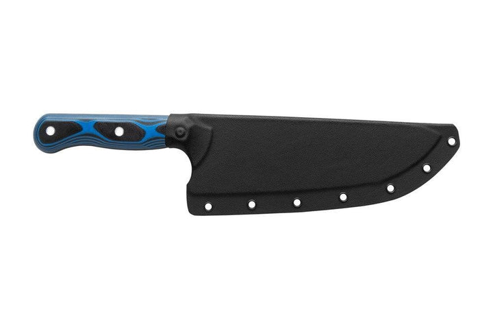 TOPS Knives Dicer 8 Chefs Knife Black Canvas Micarta/Blue-Black G10 Tumble S35VN - Knives.mx