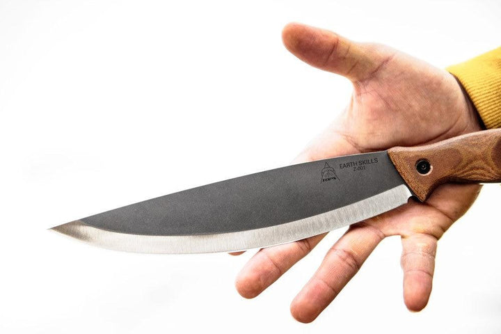 Tops Knives Earth Skills Knife Tan Canvas Micarta 1095HC - Knives.mx