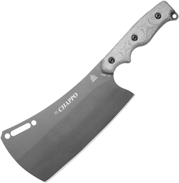 TOPS Knives El Chappo Cleaver Black Canvas Micarta Sniper Grey Coated 1095HC - Knives.mx