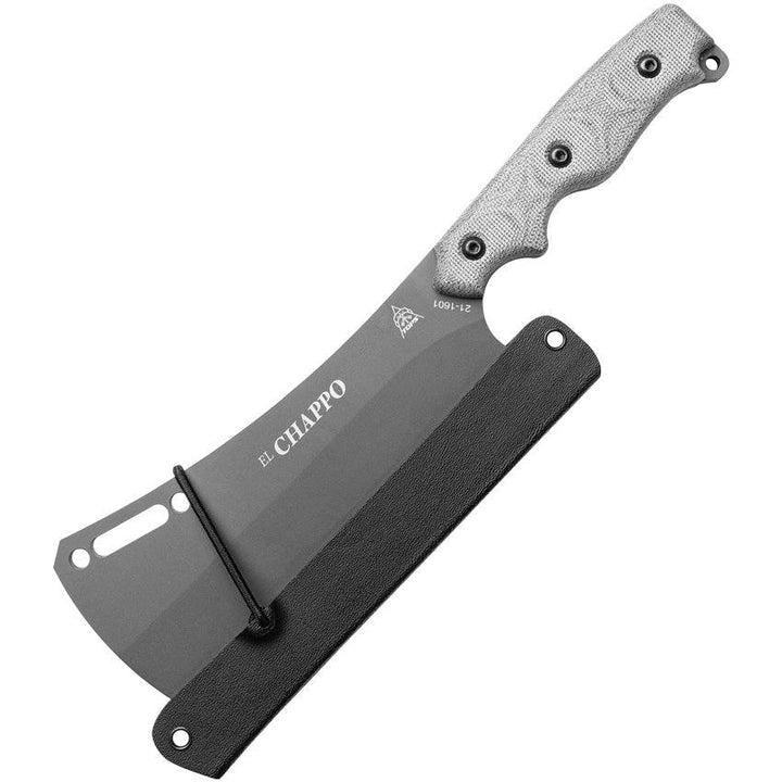 TOPS Knives El Chappo Cleaver Black Canvas Micarta Sniper Grey Coated 1095HC - Knives.mx