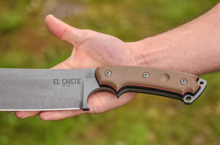 TOPS Knives El Chete Green Black Canvas Micarta Acid Rain 1095HC - Knives.mx