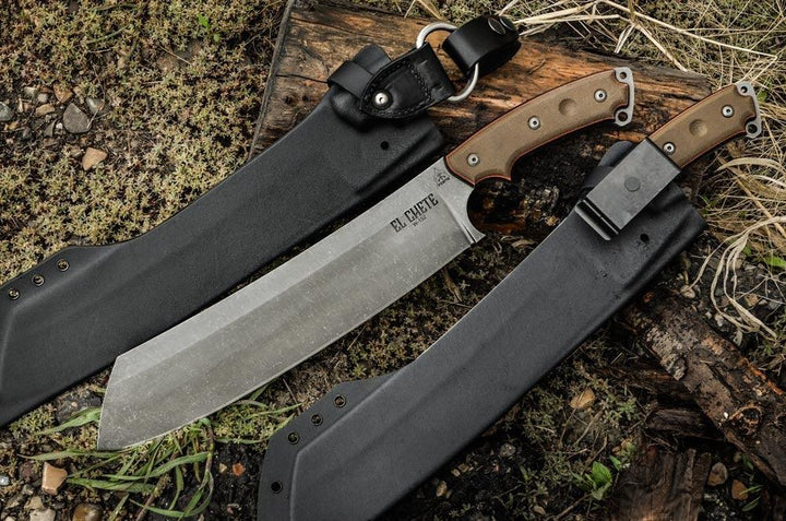 TOPS Knives El Chete Green Black Canvas Micarta Acid Rain 1095HC - Knives.mx