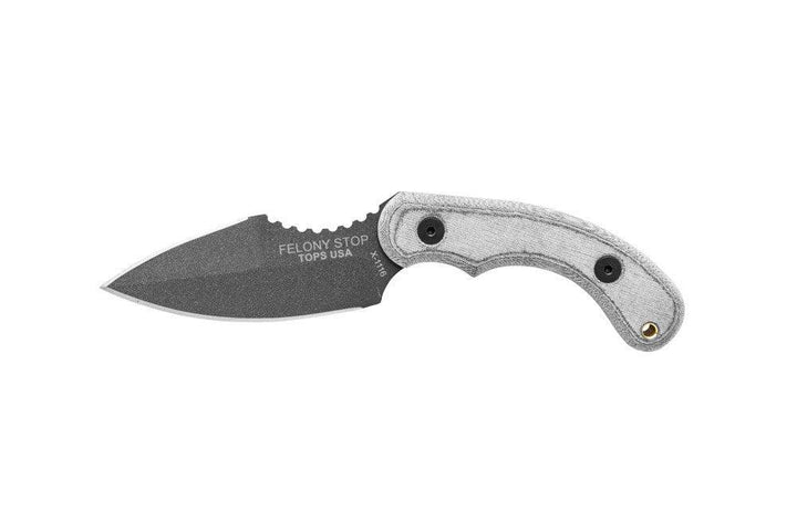 TOPS Knives Felony Stop Black Linen Micarta Tactical Gray 1095HC - Knives.mx