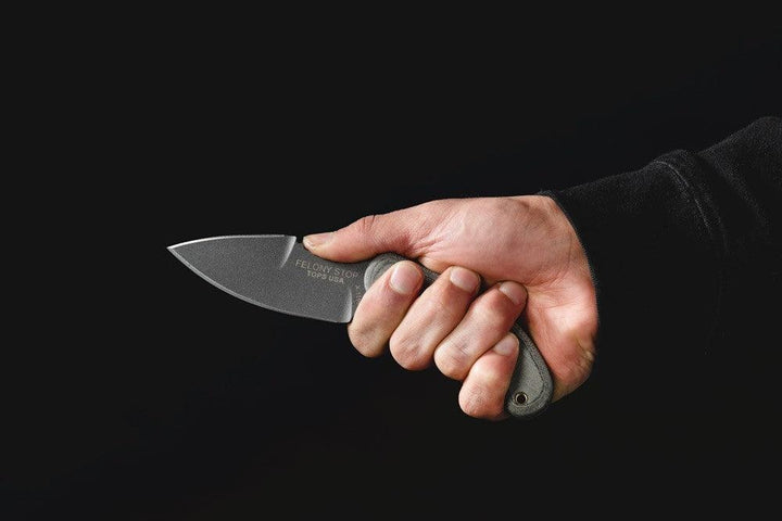 TOPS Knives Felony Stop Black Linen Micarta Tactical Gray 1095HC - Knives.mx
