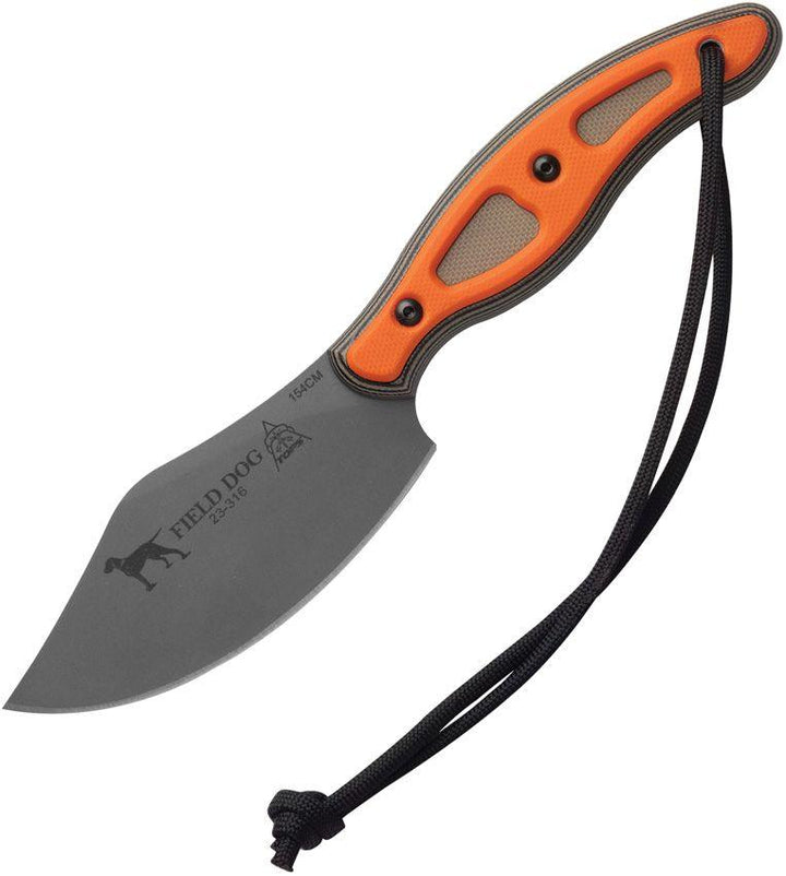 TOPS Knives Field Dog Tan/Black w/Orange G10 Insert Tumble 154cm - Knives.mx