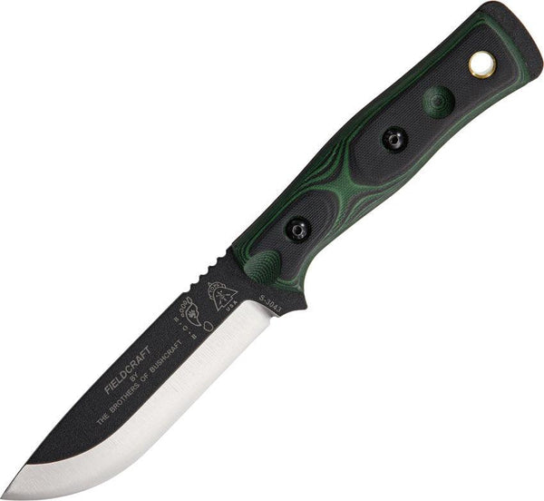 TOPS Knives Fieldcraft BOB Hunter Black & Green G10 Black Traction Coated 1095HC - Knives.mx