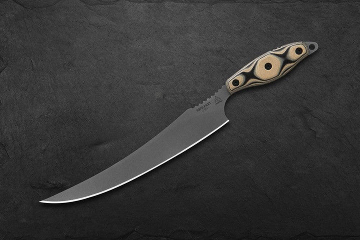 TOPS Knives Filet Tan/Black SureTouch G10 Tumble 154CM - Knives.mx