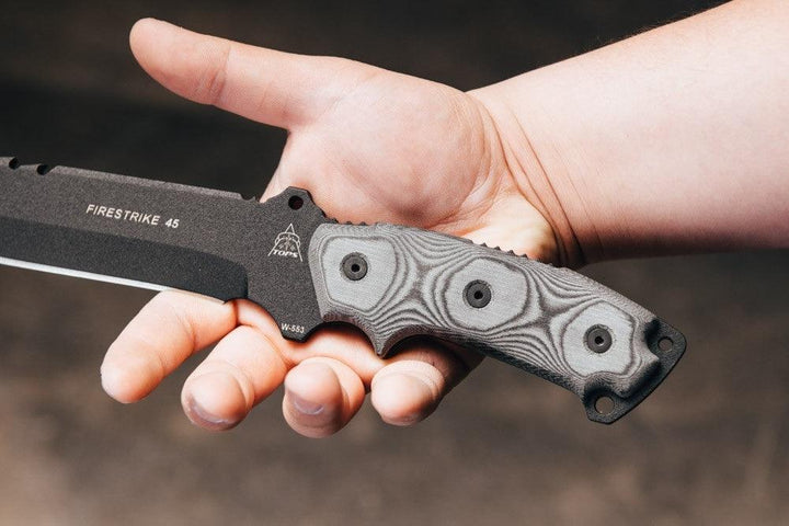 TOPS Knives Firestrike FS45 Combat Fixed 7" Black Linen Micarta 1095HC - Knives.mx