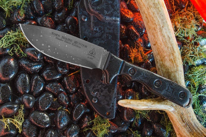 TOPS Knives Idaho Hunter Snake River Edition Black Linen Micarta Black River 1095HC - Knives.mx